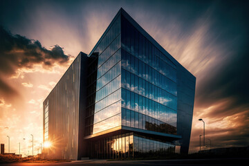 positive outlook for the economy. A contemporary office building and a gorgeous sky. Generative AI