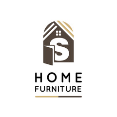 Initial S Letter for Home Decor, Furniture, Design, Wooden Craft, Interior Logo Design Idea Template	