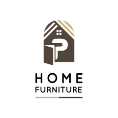 Initial P Letter for Home Decor, Furniture, Design, Wooden Craft, Interior Logo Design Idea Template	