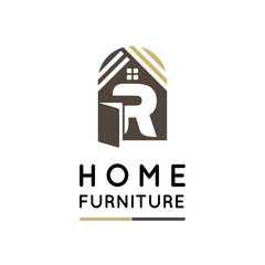 Initial R Letter for Home Decor, Furniture, Design, Wooden Craft, Interior Logo Design Idea Template	