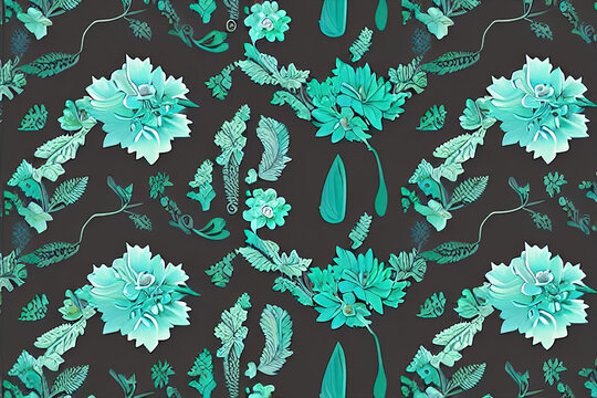 A gradient of medium dark shade of green-cyan, bellwether blue and sky gray, with subtle, stylized depictions of spring blooms