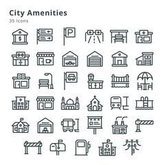 35 icons on city amenities