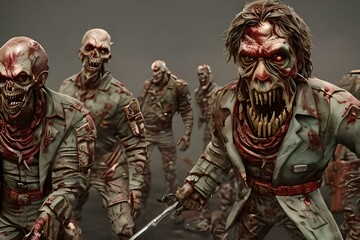 Group of walking dead zombies