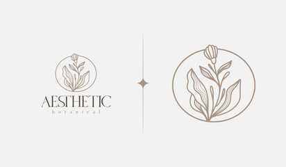 Leaf Flower Tree monoline. Universal creative premium symbol. Vector sign icon logo template. Vector illustration