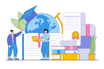 On campus learning, online education, digital classroom, e-learning concept. Welcome to university web banner design