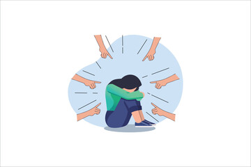 Depressed sad lonely woman in anxiety, sorrow vector cartoon illustration. Loneliness concept of depression with stressed girl sitting and holding her knees need psychotherapy help,