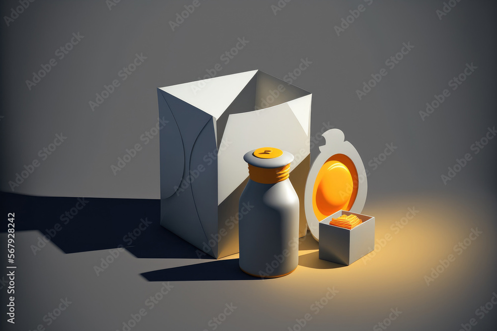 Poster presentation of a product on a gray background with lovely lighting and shadows. generative ai