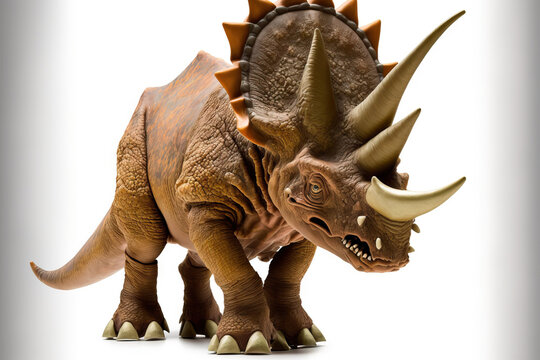Toy dinosaur Triceratops with clipping path isolated on white backdrop. Generative AI