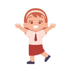 Indonesian Elementary School Girl Kids Wearing Red and White Uniform Illustration
