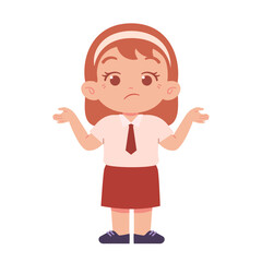 Indonesian Elementary School Girl Kids Wearing Red and White Uniform Illustration