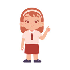 Indonesian Elementary School Girl Kids Wearing Red and White Uniform Illustration