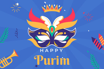 Fototapeta na wymiar Happy Purim Jewish Holiday. Purim carnival background. Vector illustration. 