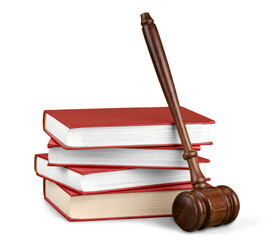 Wooden justice gavel with stack books