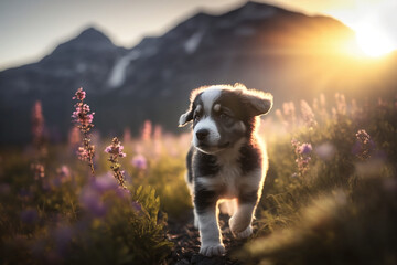 puppy in meadow, generative art
