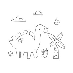 Cute dinosaur in doodle style. Vector illustration on a white background for nursery decoration and textiles.