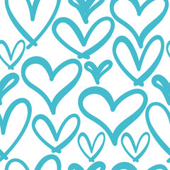 Blue heart seamless pattern, Vector hand drawn illustration.