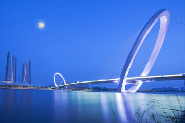 A bridge with avantgarde design and river scenery in Nanjing, Jiangsu Province, China