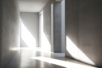 Interior with concrete pylons and sunlight. undefined background. Generative AI