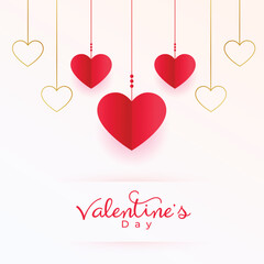 valentines day greeting card with paper style hanging hearts