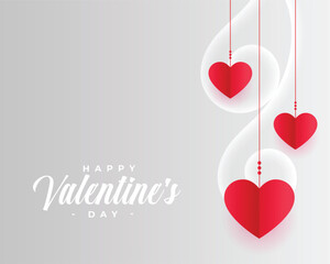 valentines day greeting card with paper style hanging hearts