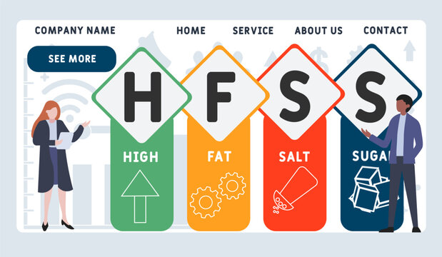 HFSS - High Fat Salt Sugar acronym. business concept background.  vector illustration concept with keywords and icons. lettering illustration with icons for web banner, flyer, landing