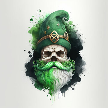 Skull Sacry Green St. Patrick Gnome - Generative AI