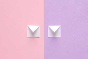 White notification message mail envelopes on pastel background. Creative minimalism layout