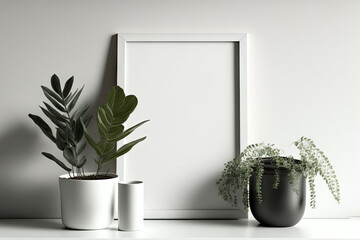 empty picture frame decoration on white wall with copy space. Generative AI