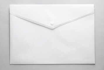 White plastic envelope folder on gray background