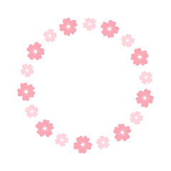 Round Cherry Blossom Frame. Cute Floral Wreath Border.