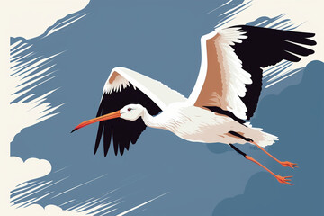 A stork Chirping into Spring: The Return of our Feathered Friends (ai generated) - obrazy, fototapety, plakaty