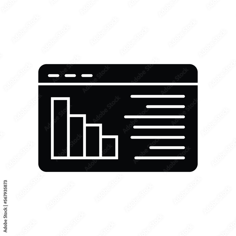 Poster website with report and diagram solid icon. online business report symbol, glyph style pictogram on 