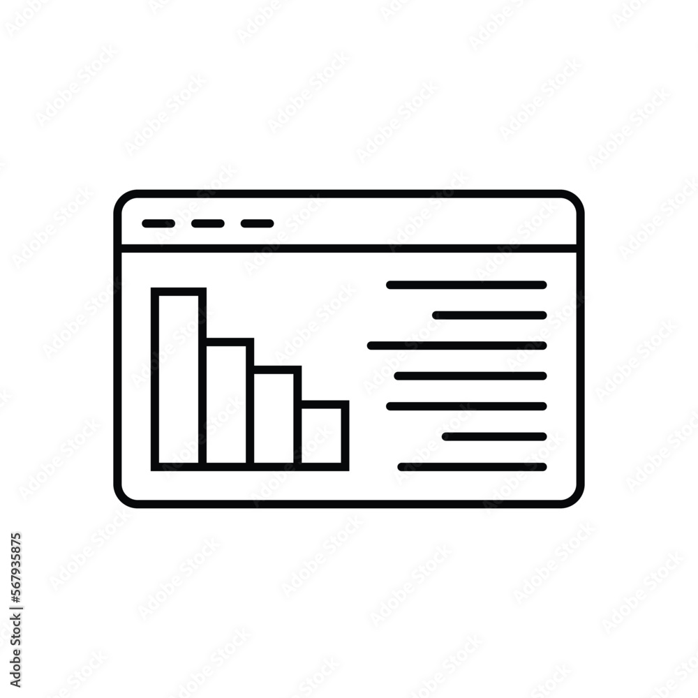 Poster website with report and diagram thin line icon. online business report symbol, outline style pictogr