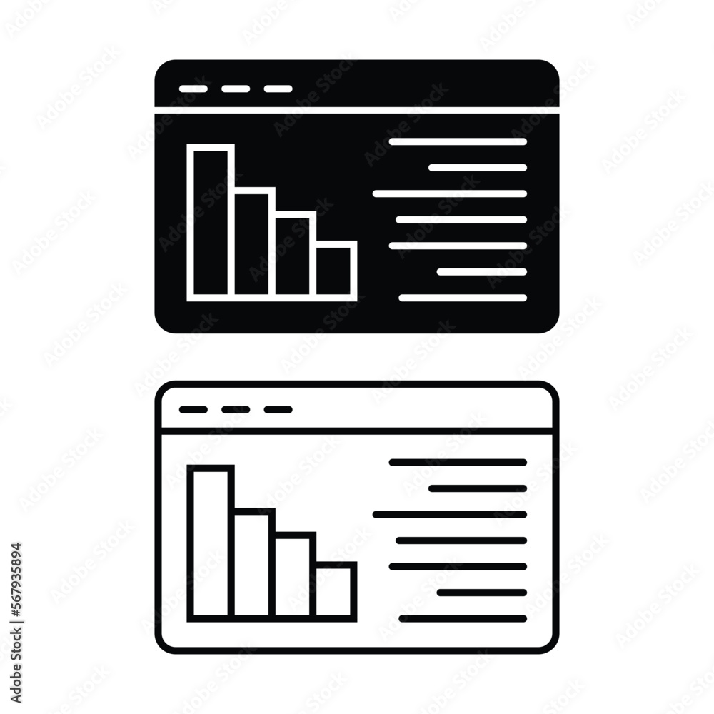 Poster website with report and diagram line and solid icon. online business report symbol, outline style pi