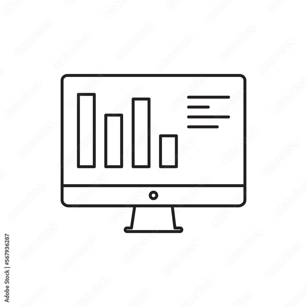 Poster web analytic information on computer screen line icon. statistic charts for planning and accounting,