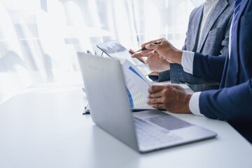 Using tablet pc, Consultant between bookkeepers and accounting lawyer consultation about asset,...