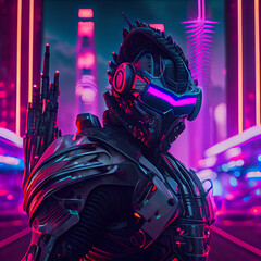 Alien Robot Wear Vr Glasses Cyberpunk Style. Generative Ai