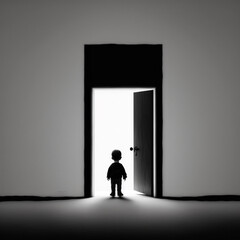 Obraz premium Minimalist illustration of a person in front of a door