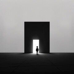 Obraz premium Minimalist illustration of a person in front of a door