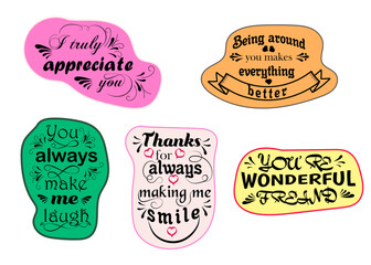 set of compliment phrases lettering - obrazy, fototapety, plakaty