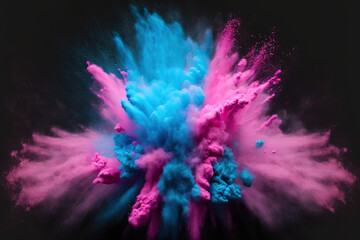 Obraz na płótnie Canvas powder explosion in pink and blue. Exploding color powder in slow motion. Generative AI