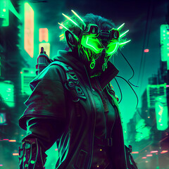 Obraz premium Green Hag Wearing Modern Steel Uniform Cyberpunk Style. Generative Ai