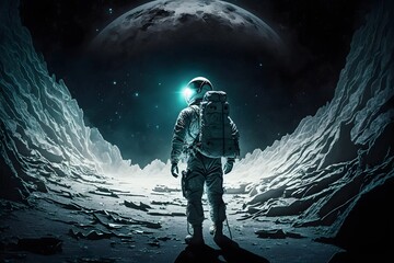 Fototapeta na wymiar astronaut on moon created using Generative AI Technology