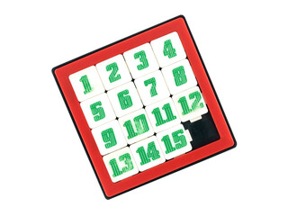sliding 15 numbers puzzle game isolated on transparent, children toy for learning