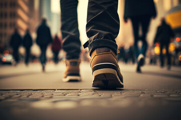 Naklejka na ściany i meble Pacing the City Streets: The Busy Rhythm of Feet Walking (AI Generated)