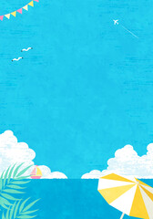 青空と海の夏イメージのベクターイラスト背景(ビーチ) - obrazy, fototapety, plakaty
