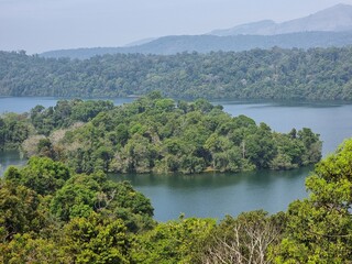 Fototapeta na wymiar Beautiful view of Peringalkuthu reservoir in Thrissur, Kerala, India. 