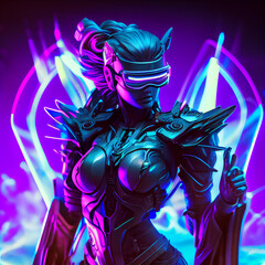 Artemis statue cyberpunk style. Generative Ai.