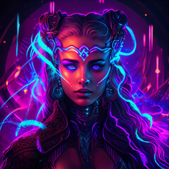 Cyberpunk Cerridwen Celtic goddess of knowledge. Generative Ai.