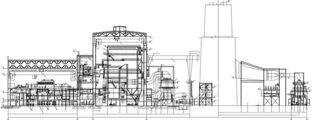 Sketch vector illustration of a thermal power station of 1000mw